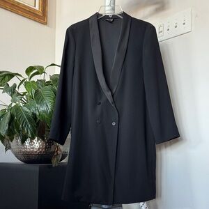 Topshop Black Satin Trim Blazer Dress Sz 8/M Long Sleeve Chic